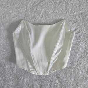 NWOT Pretty Little Things Satin Point Hem Bandeau Corset Top, White, Sz 0